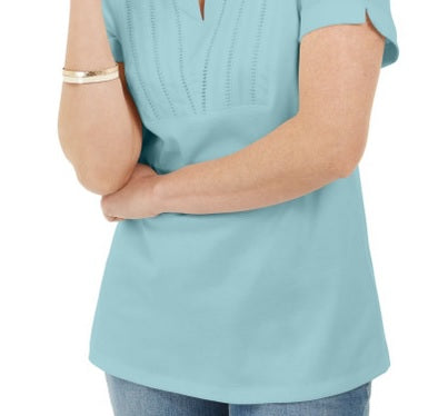 Karen Scott Blusa Feminina com Decote Redondo e Manga Curta Azul Tamanho P