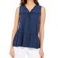 Blusa camponesa sem mangas de algodão estilo &amp; co feminina, azul, tamanho médio