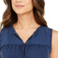 Blusa camponesa sem mangas de algodão estilo &amp; co feminina, azul, tamanho médio