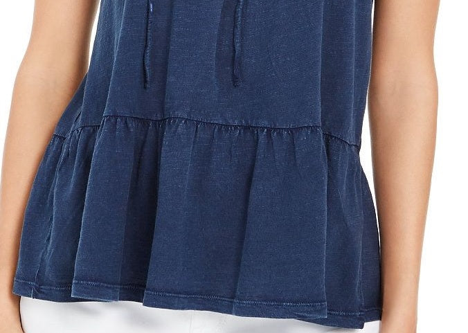 Blusa camponesa sem mangas de algodão estilo &amp; co feminina, azul, tamanho médio