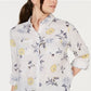 Camisa feminina Charter Club de linho estampada com botões, branca, tamanho pequeno GG