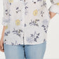 Camisa feminina Charter Club de linho estampada com botões, branca, tamanho pequeno GG