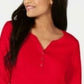 Karen Scott Blusa Feminina de Algodão com Gola Henley Vermelha Tamanho PL