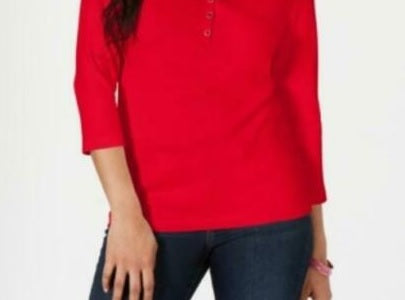 Karen Scott Blusa Feminina de Algodão com Gola Henley Vermelha Tamanho PL