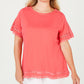Camiseta feminina Charter Club de algodão com acabamento circular, vermelha, tamanho pequeno