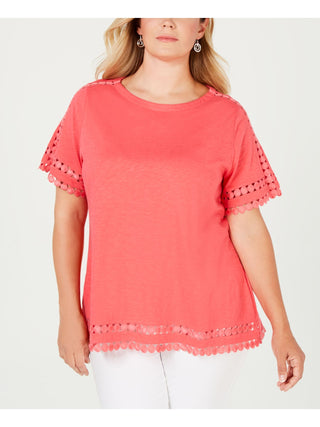 Camiseta feminina Charter Club de algodão com acabamento circular, vermelha, tamanho pequeno