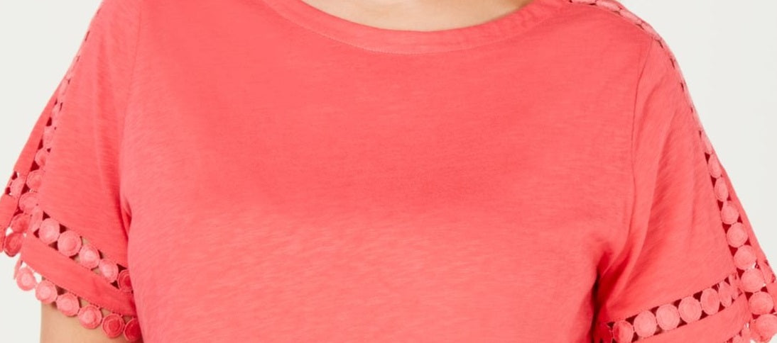 Camiseta feminina Charter Club de algodão com acabamento circular, vermelha, tamanho pequeno