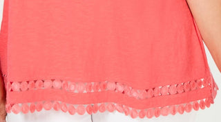 Camiseta feminina Charter Club de algodão com acabamento circular, vermelha, tamanho pequeno