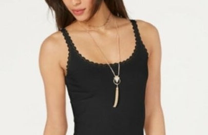 Regata feminina com acabamento em renda Style &amp; Co, preta, tamanho PP