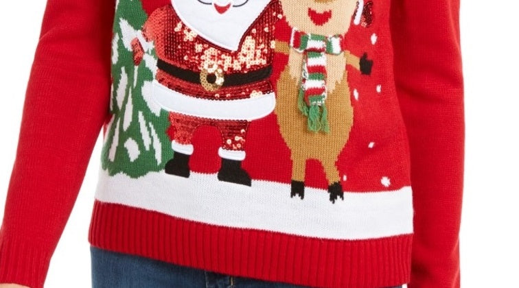 Karen Scott Suéter Feminino Papai Noel Amigável Vermelho Tamanho Grande