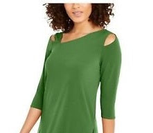 Blusa feminina Alfani com recorte frontal e ombros descobertos, verde, tamanho médio
