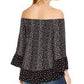 Top feminino estampado ombro a ombro estilo &amp; co, preto, tamanho pequeno