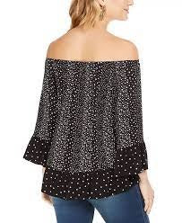 Top feminino estampado ombro a ombro estilo &amp; co, preto, tamanho pequeno