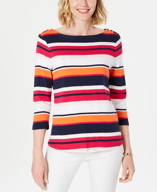 Charter Club Blusa feminina de algodão Pima com botões e listras, rosa, tamanho XX-G