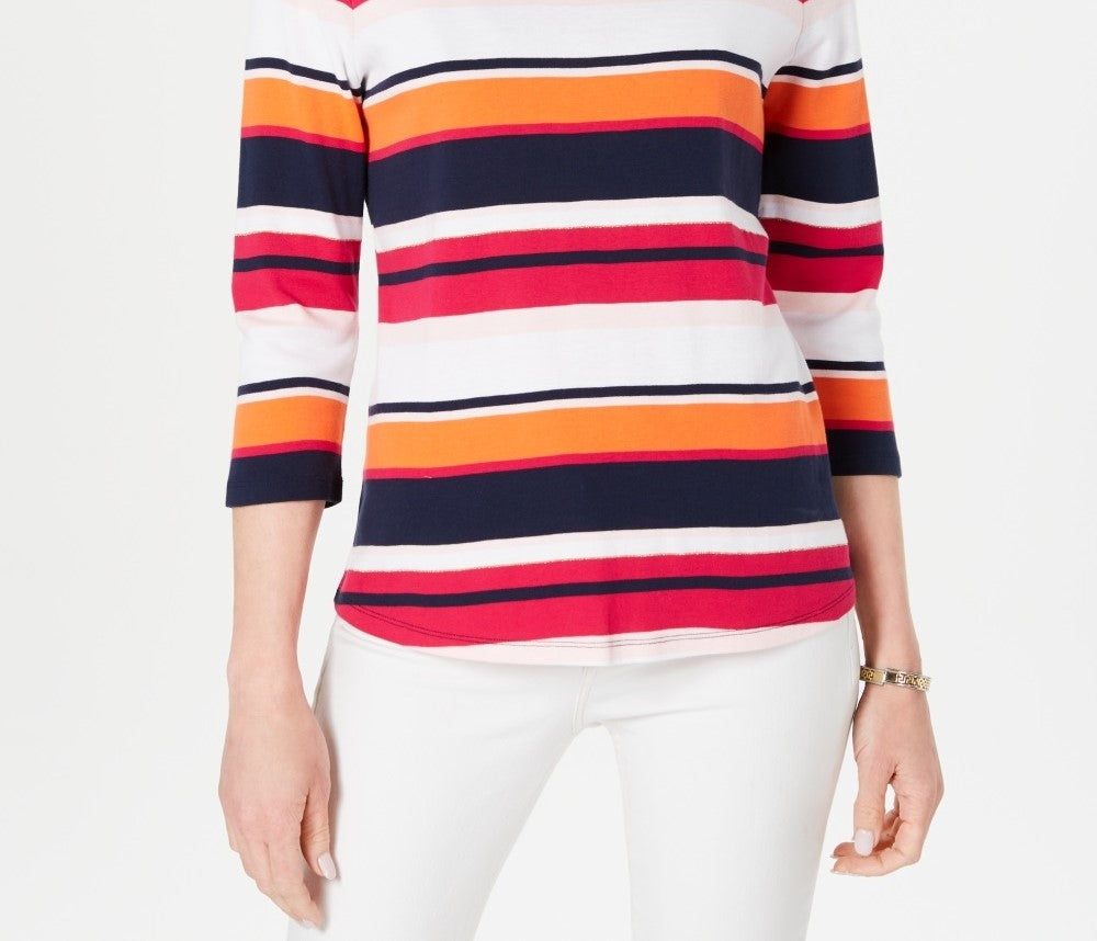 Charter Club Blusa feminina de algodão Pima com botões e listras, rosa, tamanho XX-G