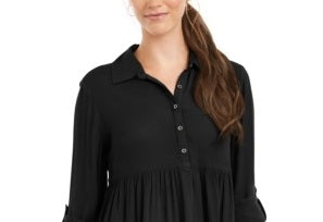 Camisa oversized feminina Style &amp; Co com mangas dobradas, preta, tamanho médio