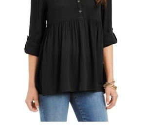 Camisa oversized feminina Style &amp; Co com mangas dobradas, preta, tamanho médio