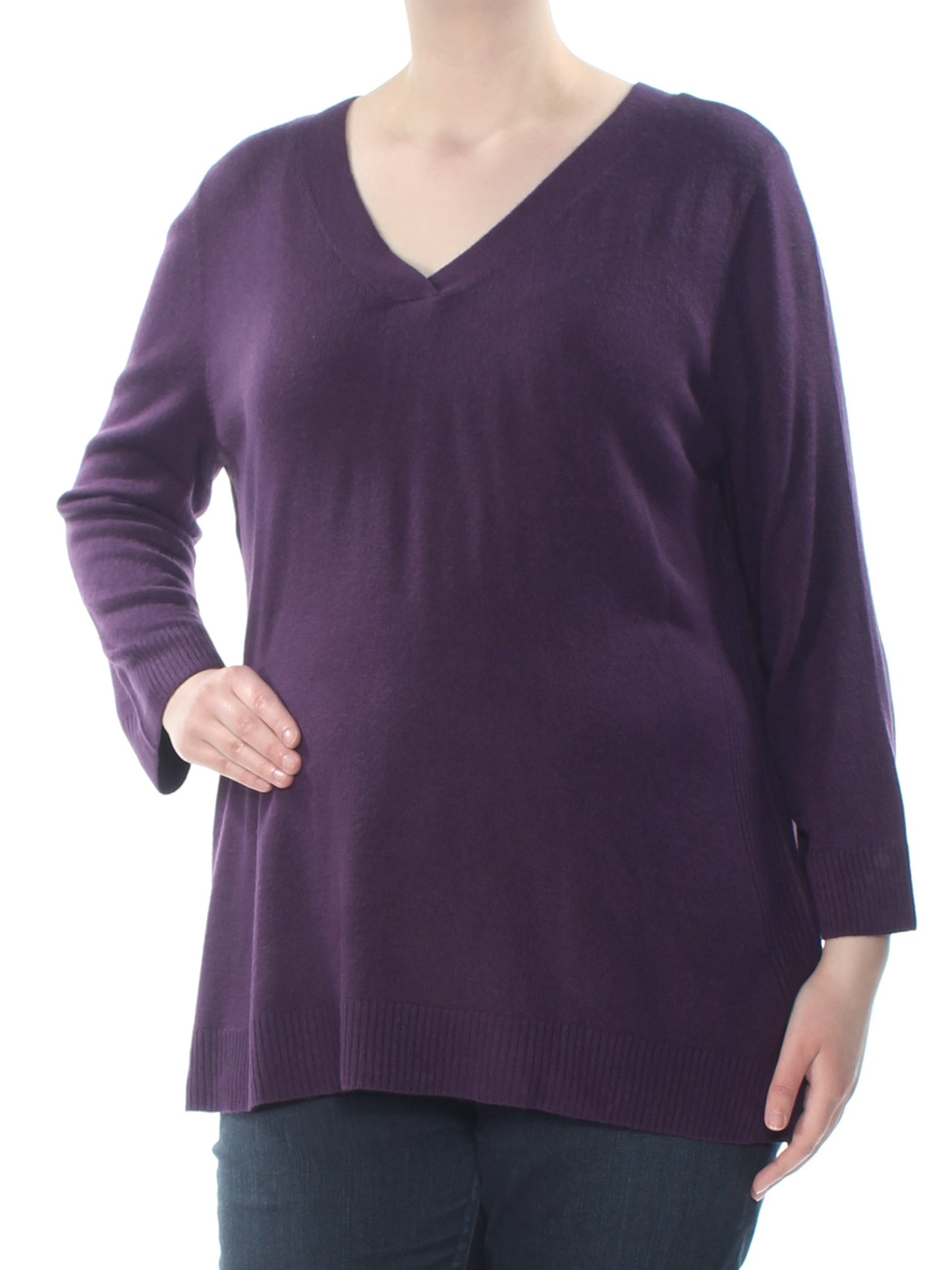 Karen Scott Suéter Feminino com Decote em V e Listras Roxo Tamanho XS