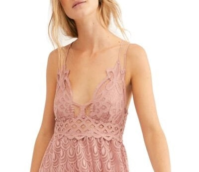 Vestido feminino Adella Lace &amp; Burnout Velvet Slipdress rosa tamanho pequeno