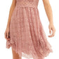 Vestido feminino Adella Lace &amp; Burnout Velvet Slipdress rosa tamanho pequeno