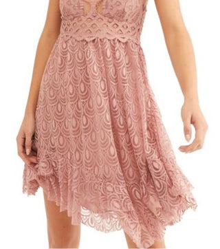 Vestido feminino Adella Lace &amp; Burnout Velvet Slipdress rosa tamanho pequeno