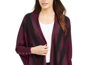 Cardigan feminino Alfani listrado com frente aberta, vermelho/preto, tamanho P