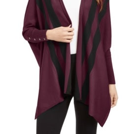 Cardigan feminino Alfani listrado com frente aberta, vermelho/preto, tamanho P