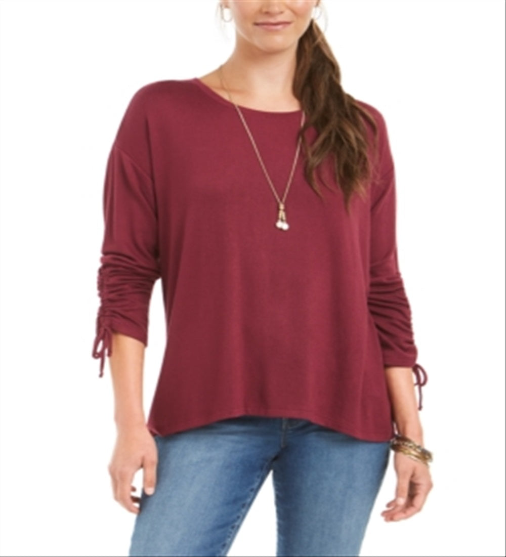 Top feminino com cordão e punho, estilo &amp; co, vermelho, tamanho pequeno GG