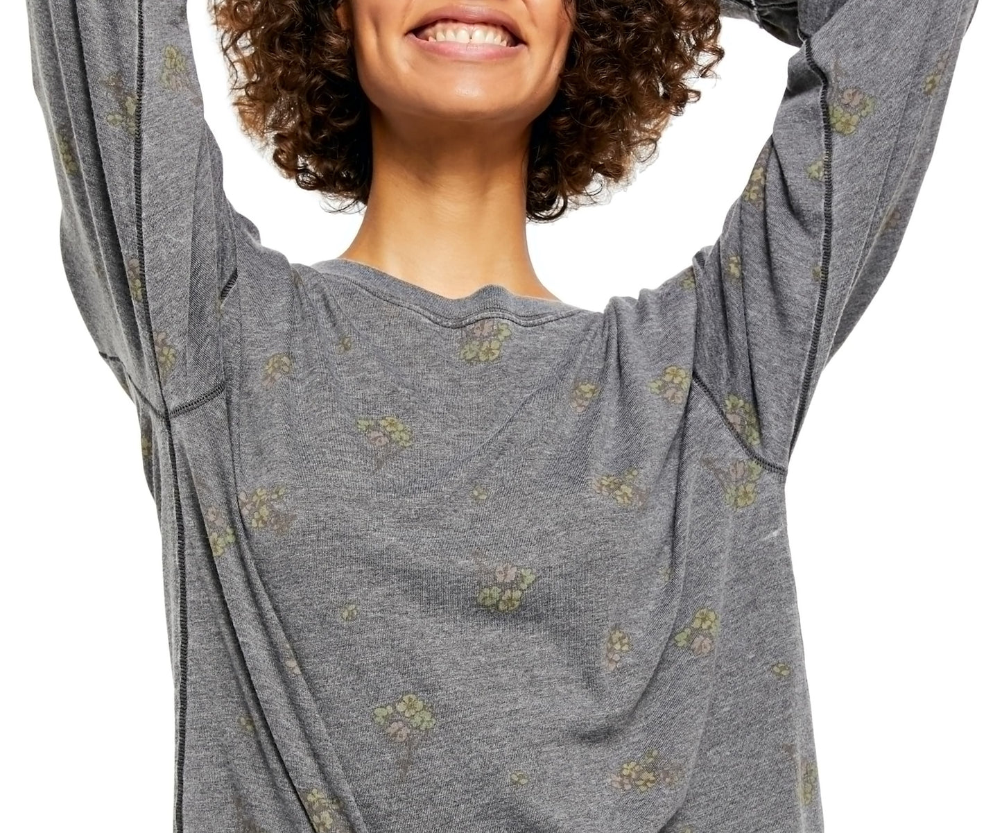 Camisetas femininas Free People Camo Arielle Manga Longa Cinza Tamanho Médio