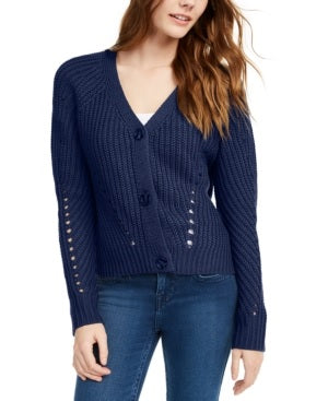 Cardigan com ilhós Pink Rose Juniors, preto, tamanho grande