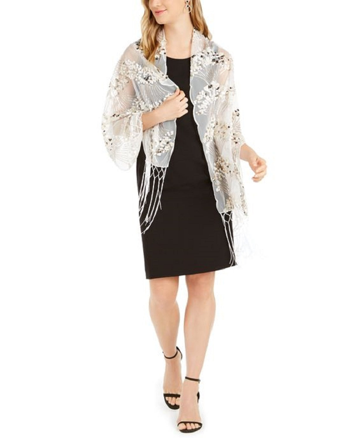 INC International Concepts Feminino Art Déco Sequin Wrap Branco Tamanho Regular