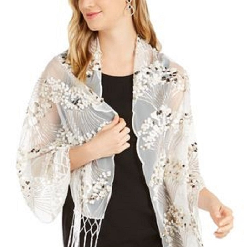 INC International Concepts Feminino Art Déco Sequin Wrap Branco Tamanho Regular