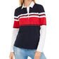 Camisa polo feminina Tommy Hilfiger de manga comprida vermelha/azul tamanho X-S