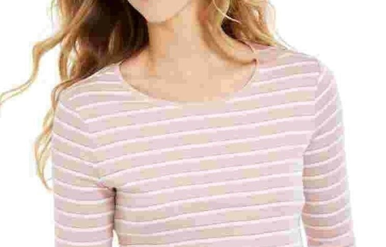 Top feminino com listras metálicas Charter Club, rosa, tamanho X-S