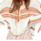 Suéter túnica listrado de manga comprida e gola redonda feminino Free People, tamanho pequeno, branco