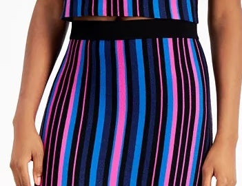 Saia lápis listrada metálica feminina Bar III rosa tamanho grande