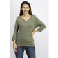 Karen Scott Blusa Feminina Petite Cotton Henley com Gola Verde Oliva Tamanho Médio