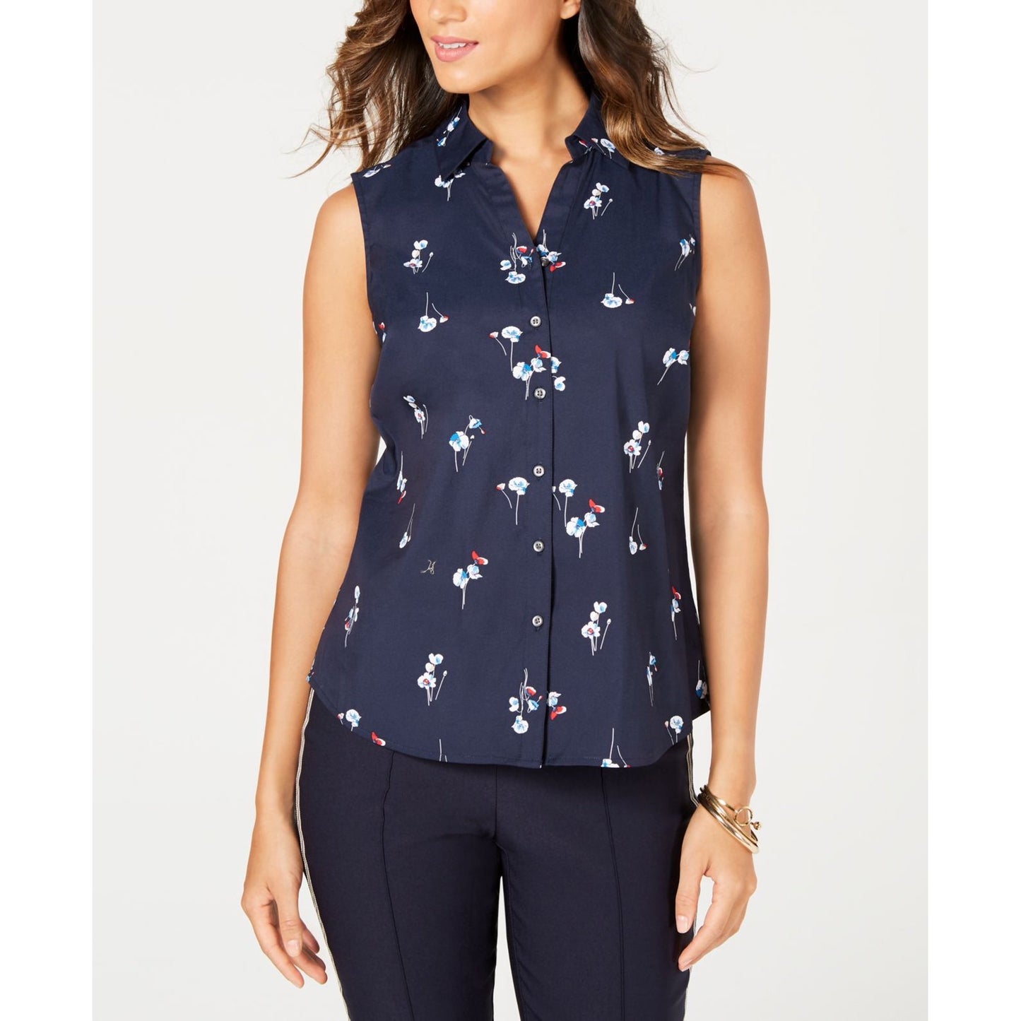 Camisa feminina pequena com estampa floral Charter Club, preta, tamanho 16, pequena