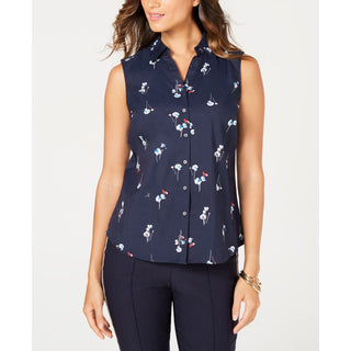 Camisa feminina pequena com estampa floral Charter Club, preta, tamanho 16, pequena