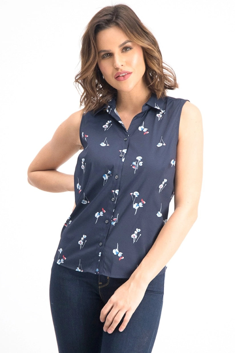 Camisa feminina pequena com estampa floral Charter Club, preta, tamanho 16, pequena