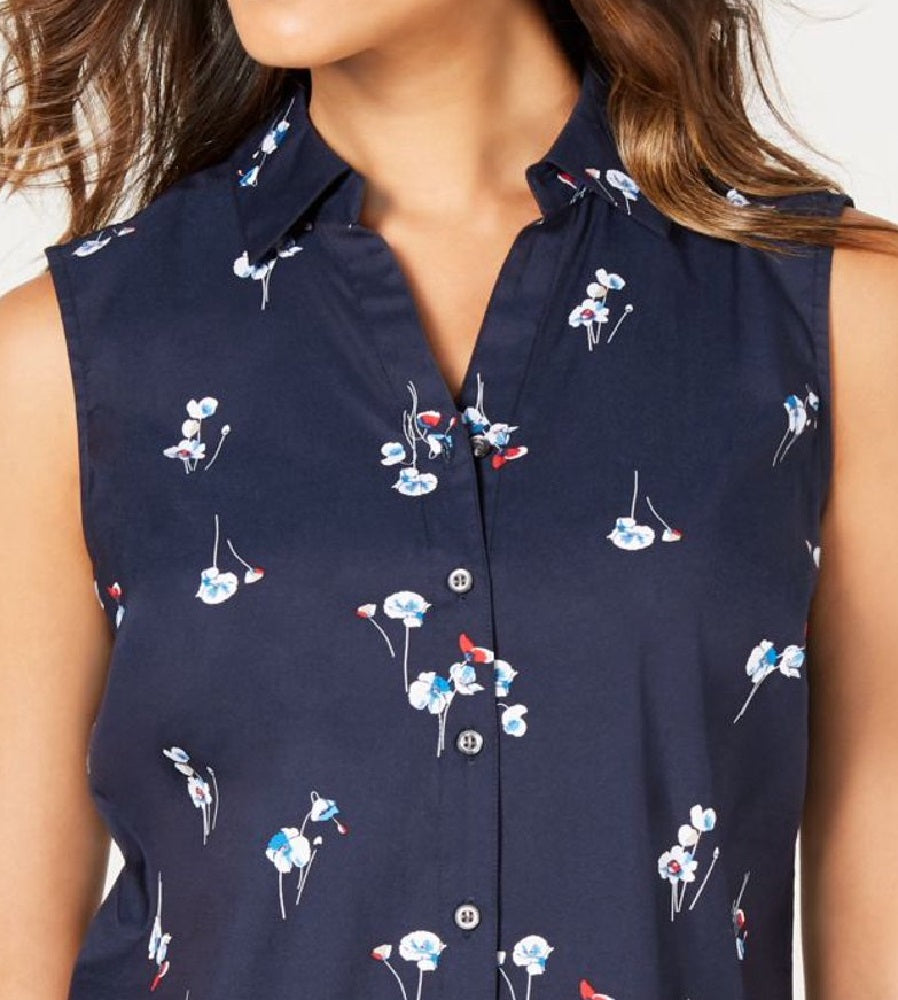 Camisa feminina pequena com estampa floral Charter Club, preta, tamanho 16, pequena