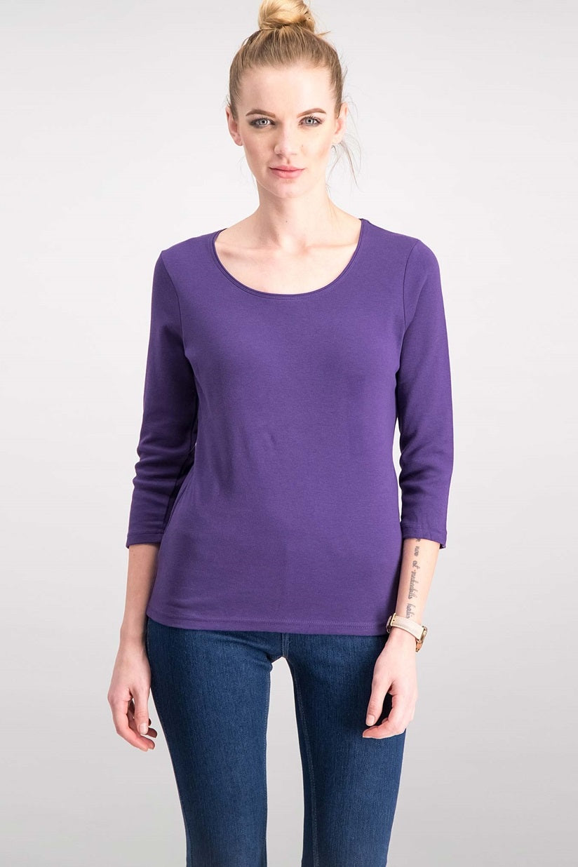 Karen Scott Top feminino de algodão com decote redondo, tamanho XL, roxo