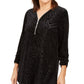 JM Collection Blusa feminina estampada de veludo com zíper e acabamento em preto, tamanho pequeno