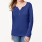 Karen Scott Top Henley de Algodão Feminino Azul Tamanho P