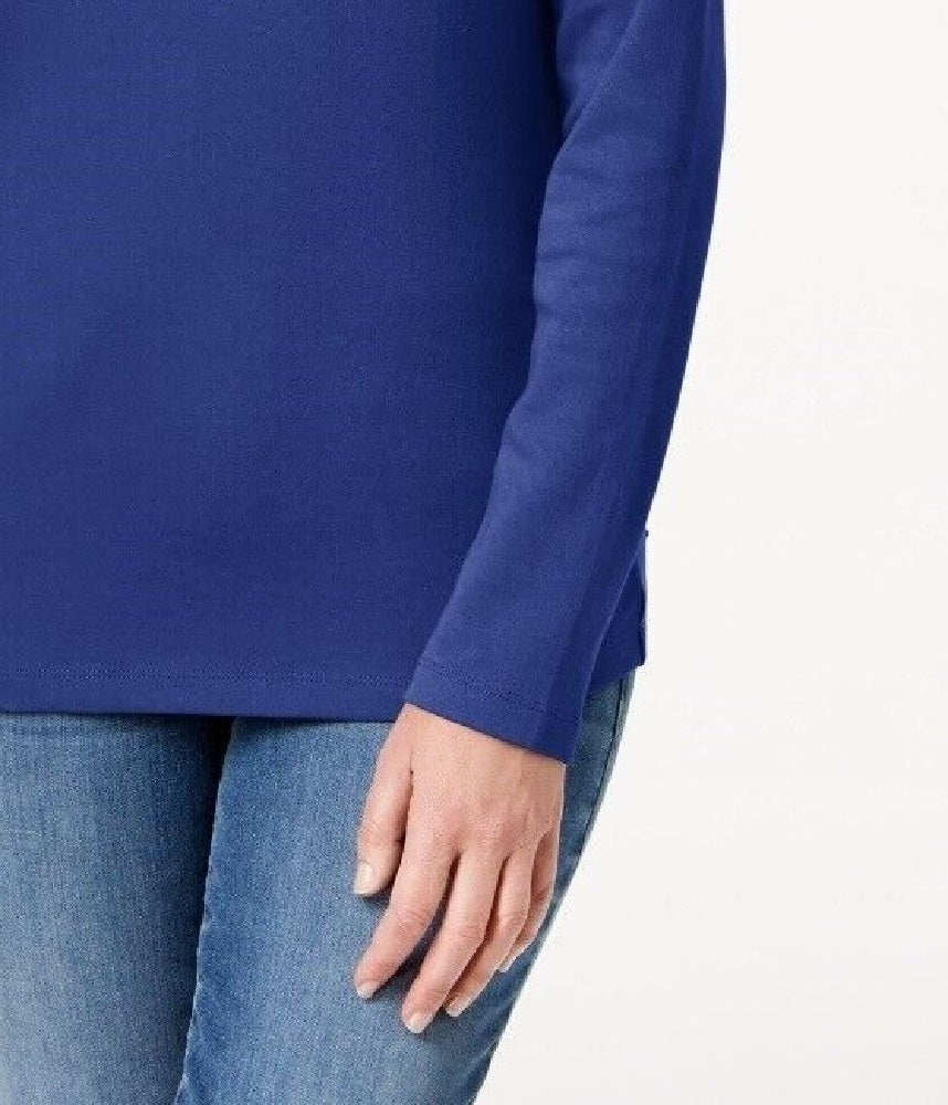 Karen Scott Top Henley de Algodão Feminino Azul Tamanho P