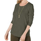 Blusa feminina de manga comprida e gola redonda, verde oliva, tamanho pequeno, estilo &amp; co