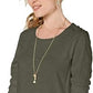 Blusa feminina de manga comprida e gola redonda, verde oliva, tamanho pequeno, estilo &amp; co