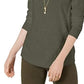 Blusa feminina de manga comprida e gola redonda, verde oliva, tamanho pequeno, estilo &amp; co