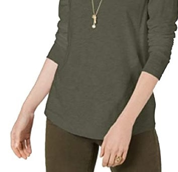 Blusa feminina de manga comprida e gola redonda, verde oliva, tamanho pequeno, estilo &amp; co