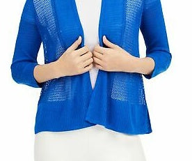 Cardigan aberto de malha com renda azul feminino Alfani, tamanho X-S